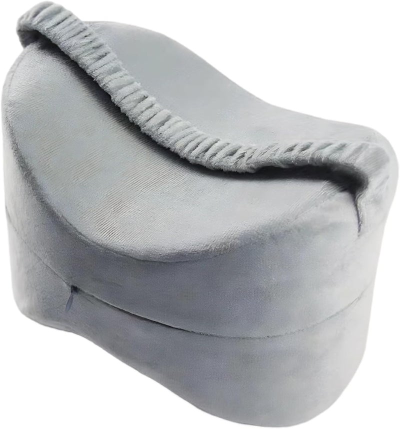 Memory Foam Leg Pillow, Orthopedic Knee Cushion for Leg Support, Pressure Relief, Velvet Cover, Lightweight Band, Gray, for Sleeping - Image 1