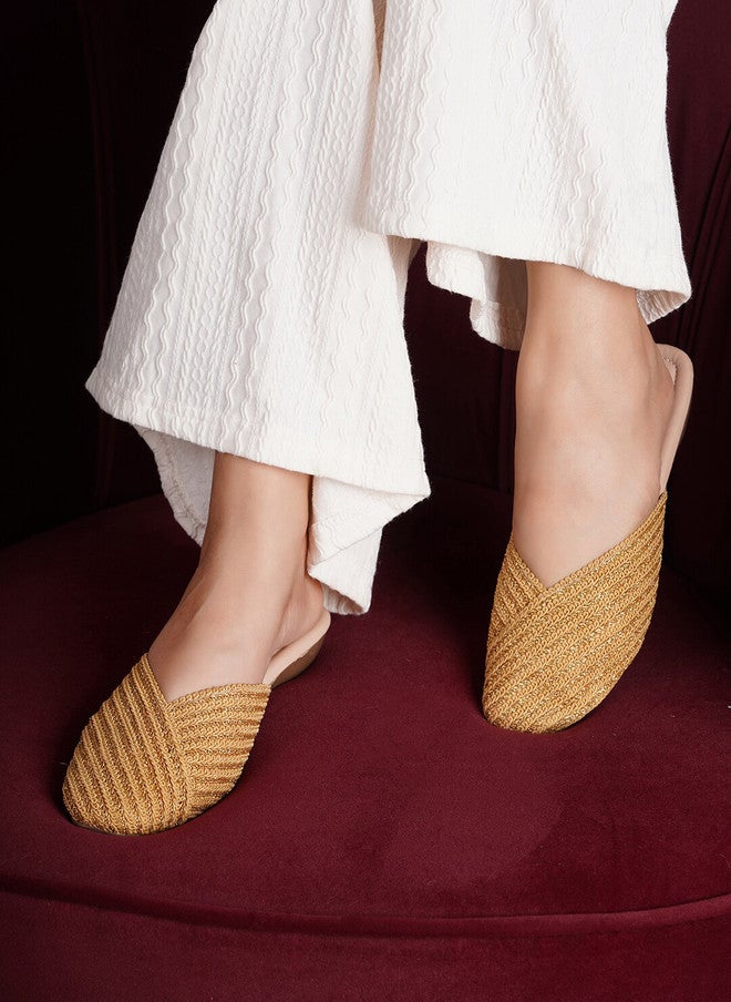 She Zone Gold-Toned Mules Flats for Women - Image 1