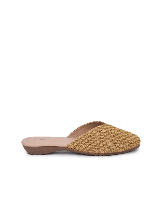 She Zone Gold-Toned Mules Flats for Women - Image 4