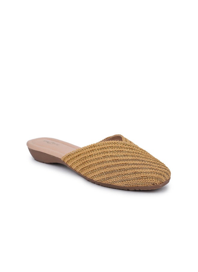 She Zone Gold-Toned Mules Flats for Women - Image 2