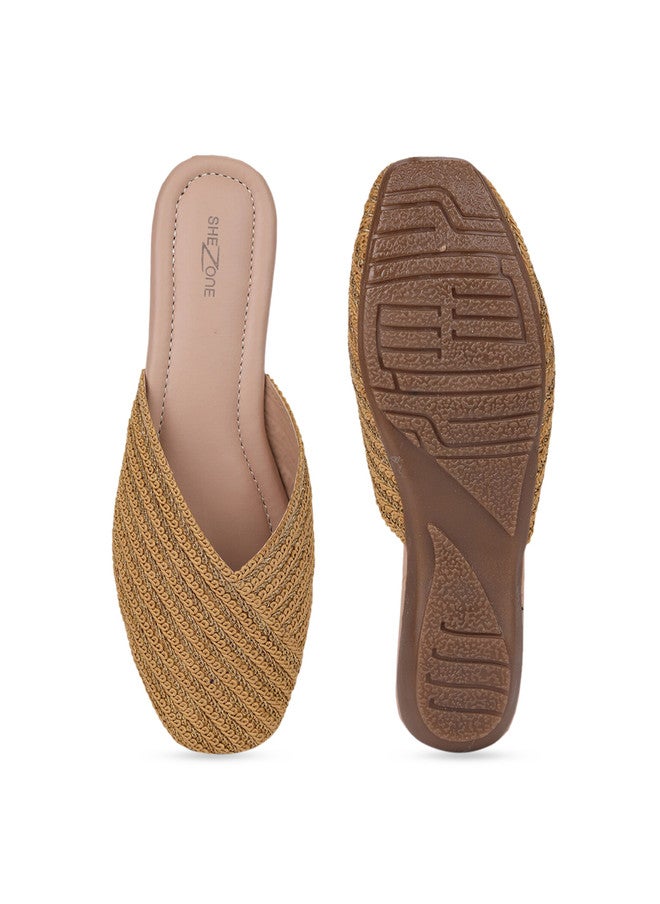 She Zone Gold-Toned Mules Flats for Women - Image 5