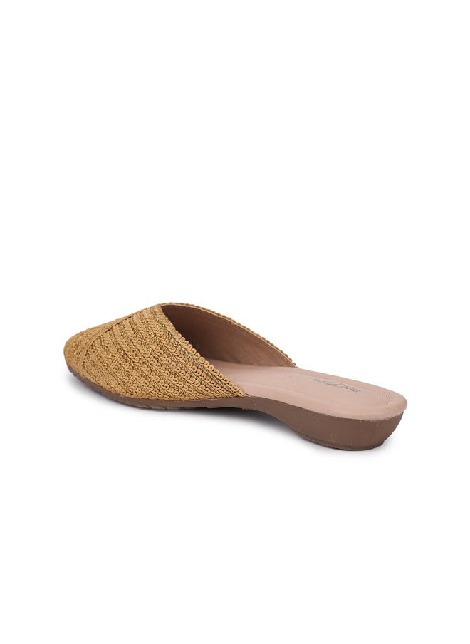 She Zone Gold-Toned Mules Flats for Women - Image 3