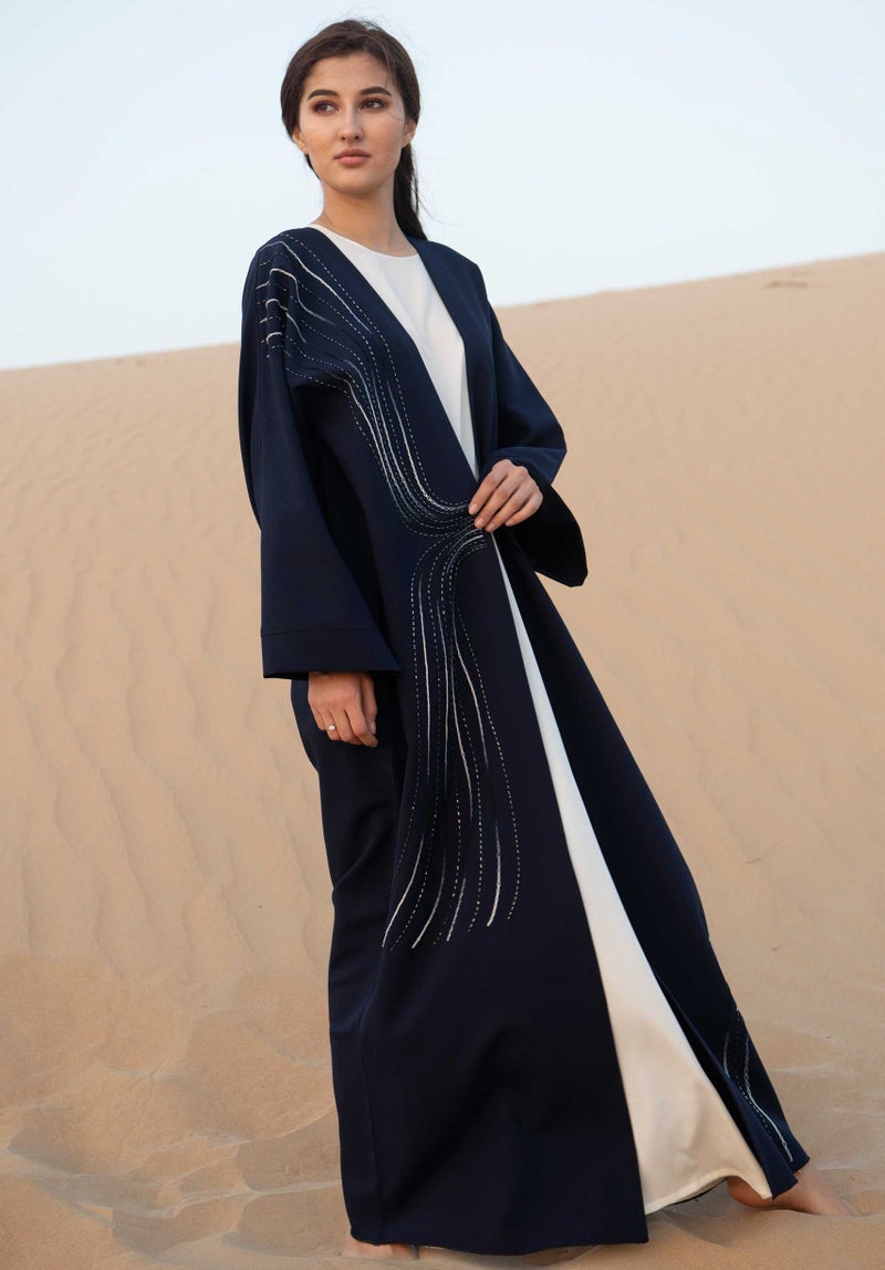 Moistreet Embroidered Open Abaya - Image 1