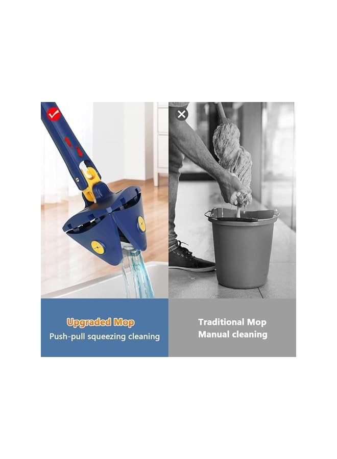 promass 2024 New Portable 360° Rotatable Triangular Glass Cleaning Mop with Automatic Water Squeezing, Suitable for Floor/Wall/Window, Blue, Microfiber Head, Plastic Handle, 1 Mop - Image 2