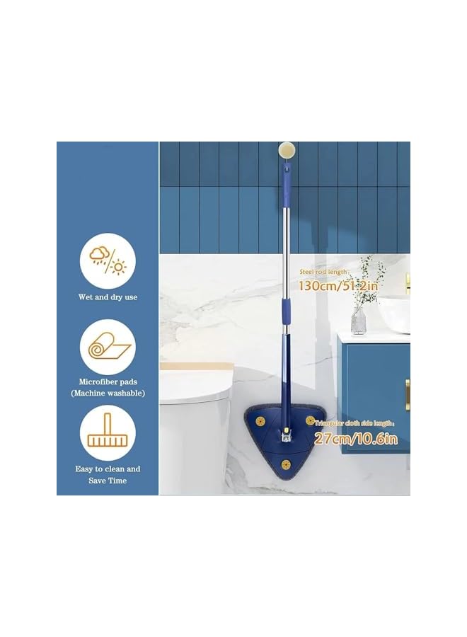 promass 2024 New Portable 360° Rotatable Triangular Glass Cleaning Mop with Automatic Water Squeezing, Suitable for Floor/Wall/Window, Blue, Microfiber Head, Plastic Handle, 1 Mop - Image 4