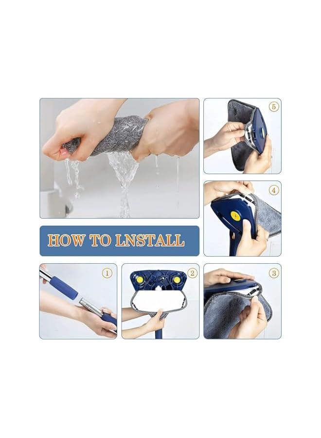 promass 2024 New Portable 360° Rotatable Triangular Glass Cleaning Mop with Automatic Water Squeezing, Suitable for Floor/Wall/Window, Blue, Microfiber Head, Plastic Handle, 1 Mop - Image 5