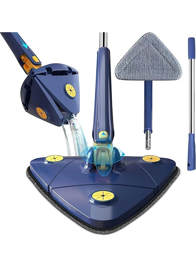 promass 2024 New Portable 360° Rotatable Triangular Glass Cleaning Mop with Automatic Water Squeezing, Suitable for Floor/Wall/Window, Blue, Microfiber Head, Plastic Handle, 1 Mop - Image 1
