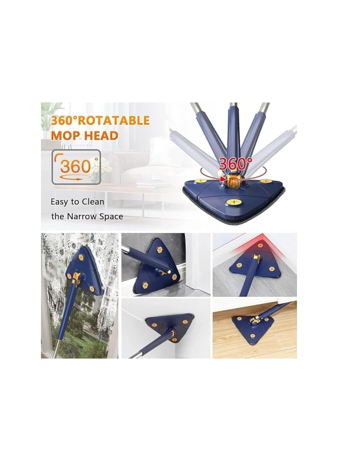 promass 2024 New Portable 360° Rotatable Triangular Glass Cleaning Mop with Automatic Water Squeezing, Suitable for Floor/Wall/Window, Blue, Microfiber Head, Plastic Handle, 1 Mop - Image 3