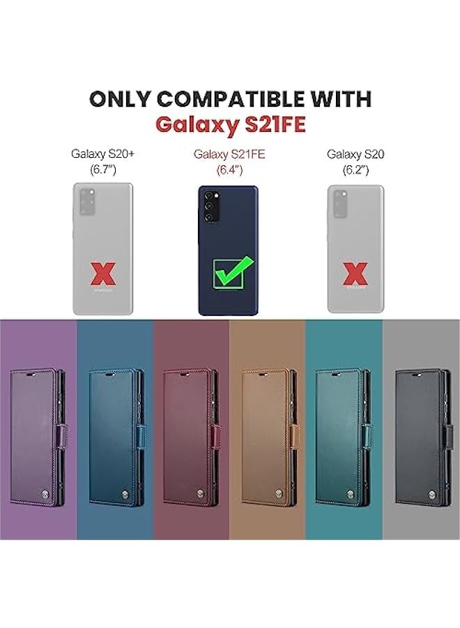 حافظة جلدية قابلة للطي بني لهاتف Samsung Galaxy S21 FE 5G 6.4 بوصة مع حامل بطاقات يمنع RFID وحامل مغناطيسي للوقوف - Image 2