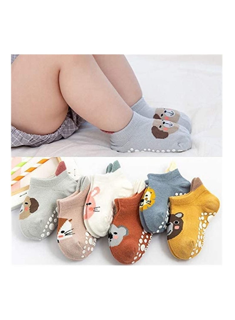 SYOSI 6 Pairs Baby Non Slip Warm Socks Grip Cotton Cartoon Animal Ankle Socks with Non Skid Soles for Newborn Toddler Boy Girl  - Image 4