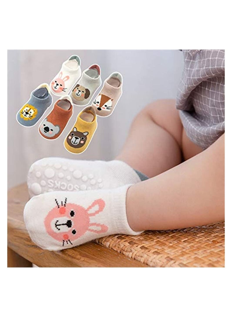 SYOSI 6 Pairs Baby Non Slip Warm Socks Grip Cotton Cartoon Animal Ankle Socks with Non Skid Soles for Newborn Toddler Boy Girl  - Image 3