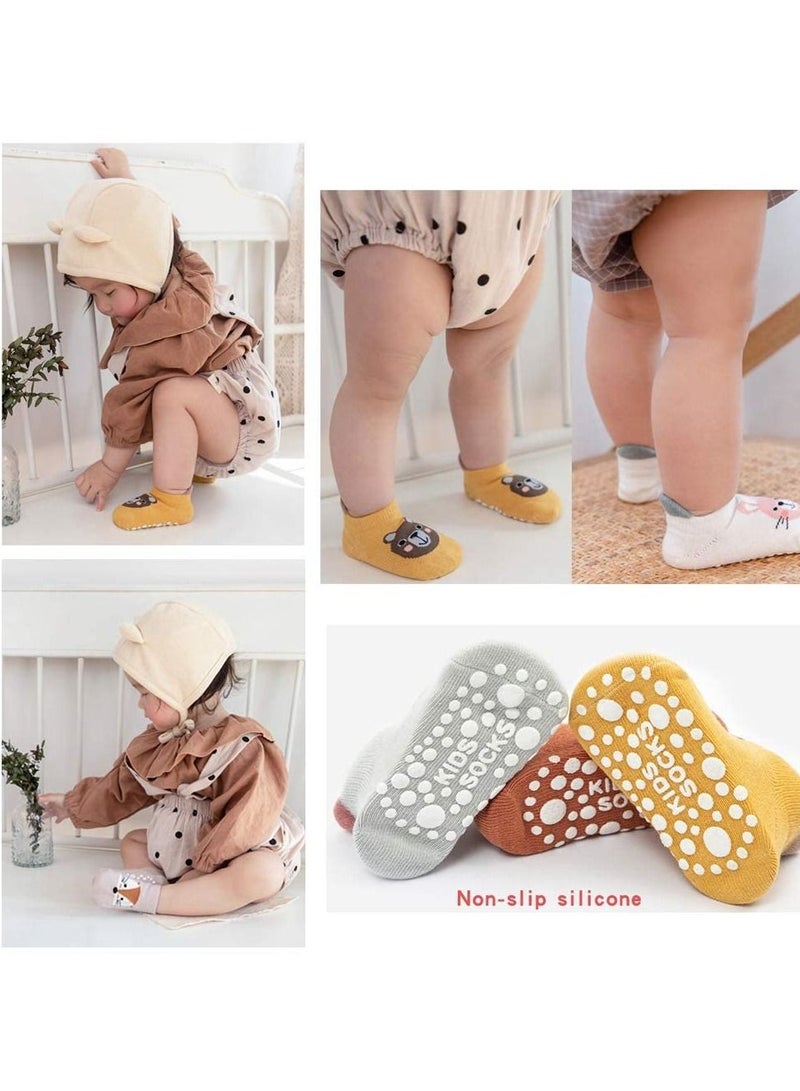 SYOSI 6 Pairs Baby Non Slip Warm Socks Grip Cotton Cartoon Animal Ankle Socks with Non Skid Soles for Newborn Toddler Boy Girl  - Image 2