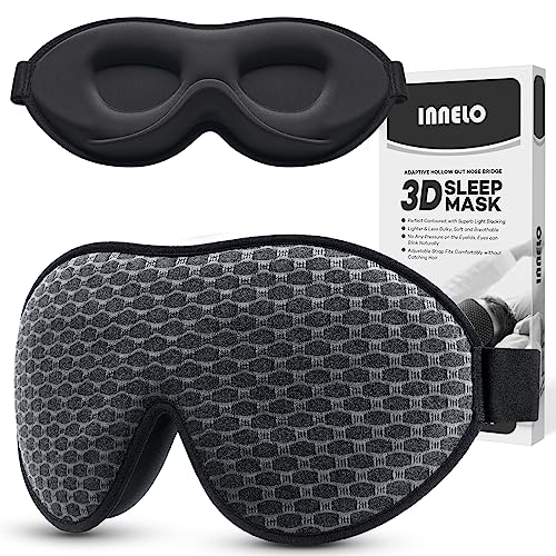 INNELO 3D Contoured Sleep Mask for Side Sleepers 100 Light Blocking Sleeping Mask for Men Women Soft No Pressure on Eyes Airplane Blindfold for Travel Night Eye Cover for Nap Yoga Grey - Image 2