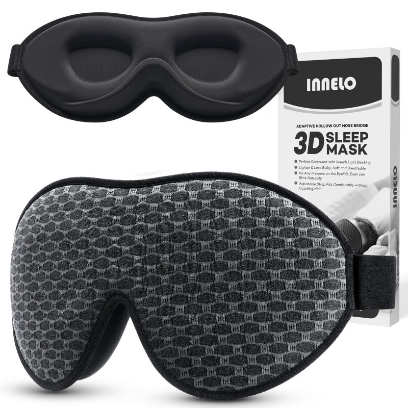 INNELO 3D Contoured Sleep Mask for Side Sleepers 100 Light Blocking Sleeping Mask for Men Women Soft No Pressure on Eyes Airplane Blindfold for Travel Night Eye Cover for Nap Yoga Grey - Image 3