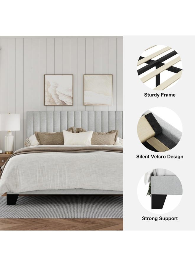 IOILORI Full Size Bed Frame, Fabric Upholstered Platform Bed with Adjustable Headboard, Sturdy Frame and Wooden Slats, Noiseless, No Box Spring Required, Easy to Assemble, Light Grey - Image 4