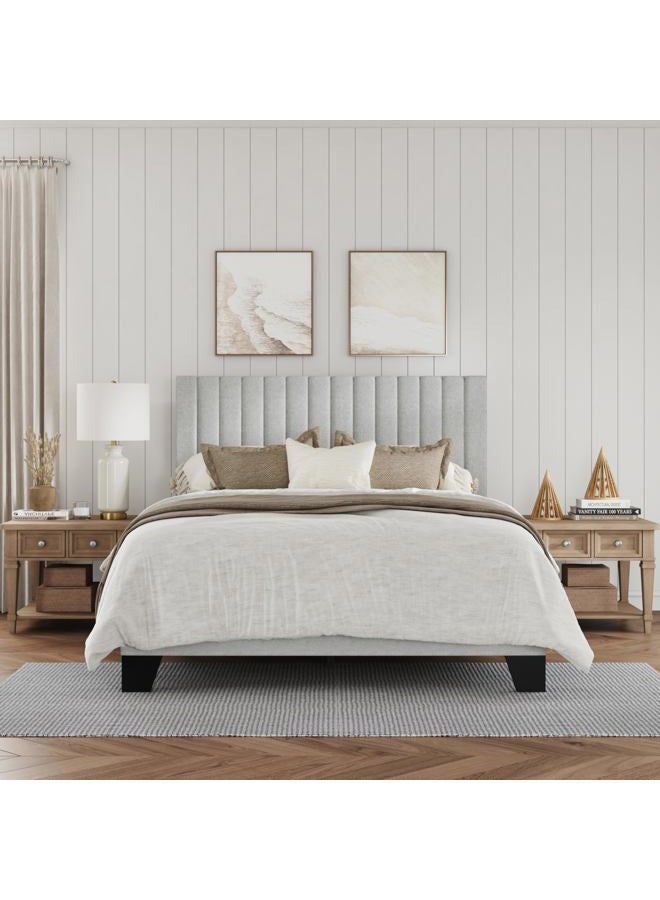 IOILORI Full Size Bed Frame, Fabric Upholstered Platform Bed with Adjustable Headboard, Sturdy Frame and Wooden Slats, Noiseless, No Box Spring Required, Easy to Assemble, Light Grey - Image 1