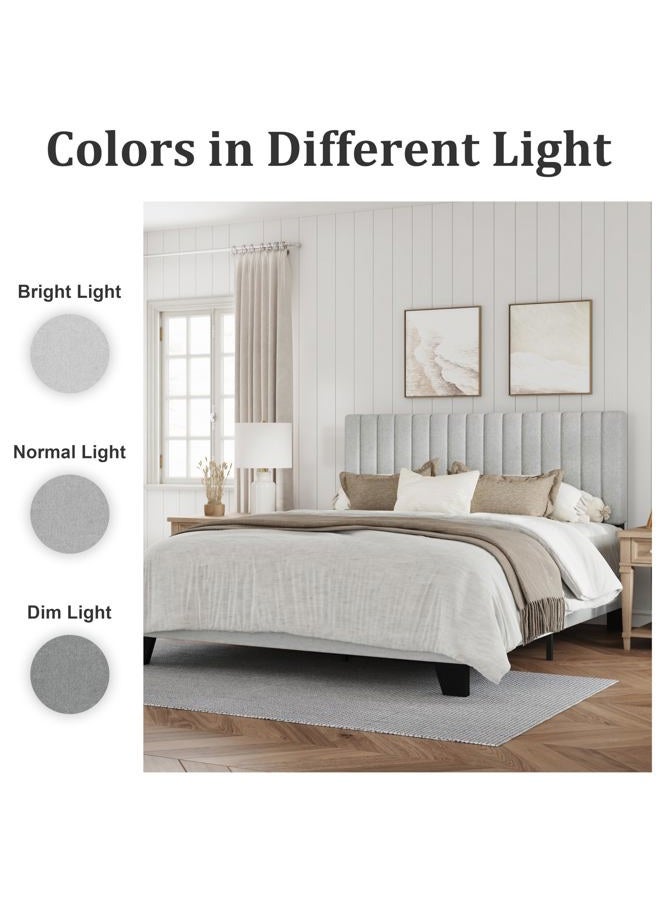 IOILORI Full Size Bed Frame, Fabric Upholstered Platform Bed with Adjustable Headboard, Sturdy Frame and Wooden Slats, Noiseless, No Box Spring Required, Easy to Assemble, Light Grey - Image 3