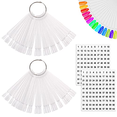 JASSINS 100 Pcs Clear Fan-shaped False Nail Swatch Sticks Nail Polish Practice Display Art Tips Nail Sample Sticks With Metal Split Ring - Image 1