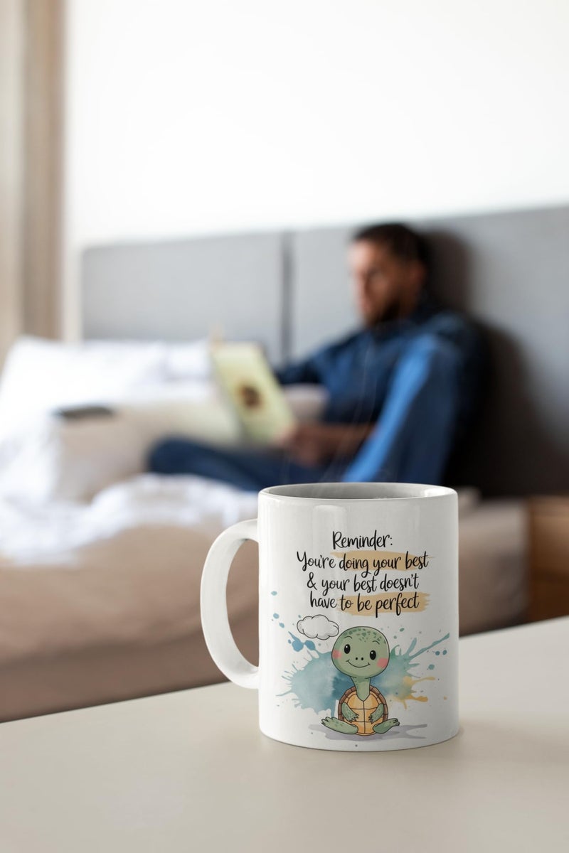 TAJNAN Motivational Coffee Mug – Cute Turtle Design with Quote ‘You’re Doing Your Best & It Doesn’t Have to Be Perfect’ – 11 oz Ceramic Tea & Coffee Cup – Gift for Friends, Students & Office - Image 4