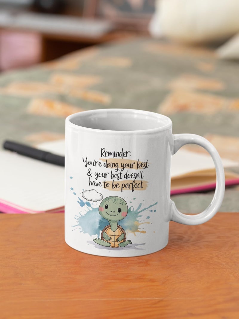 TAJNAN Motivational Coffee Mug – Cute Turtle Design with Quote ‘You’re Doing Your Best & It Doesn’t Have to Be Perfect’ – 11 oz Ceramic Tea & Coffee Cup – Gift for Friends, Students & Office - Image 3