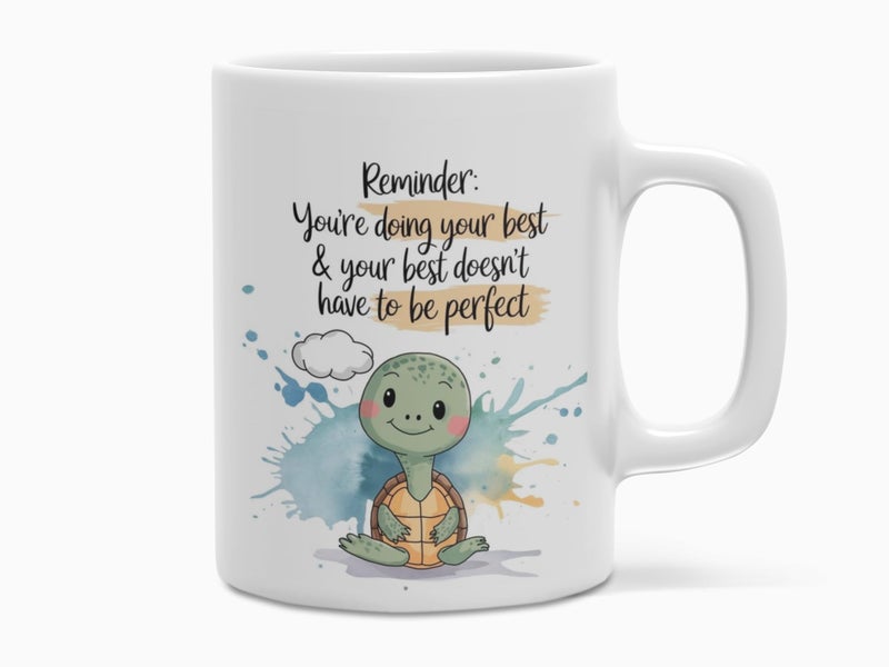 TAJNAN Motivational Coffee Mug – Cute Turtle Design with Quote ‘You’re Doing Your Best & It Doesn’t Have to Be Perfect’ – 11 oz Ceramic Tea & Coffee Cup – Gift for Friends, Students & Office - Image 1