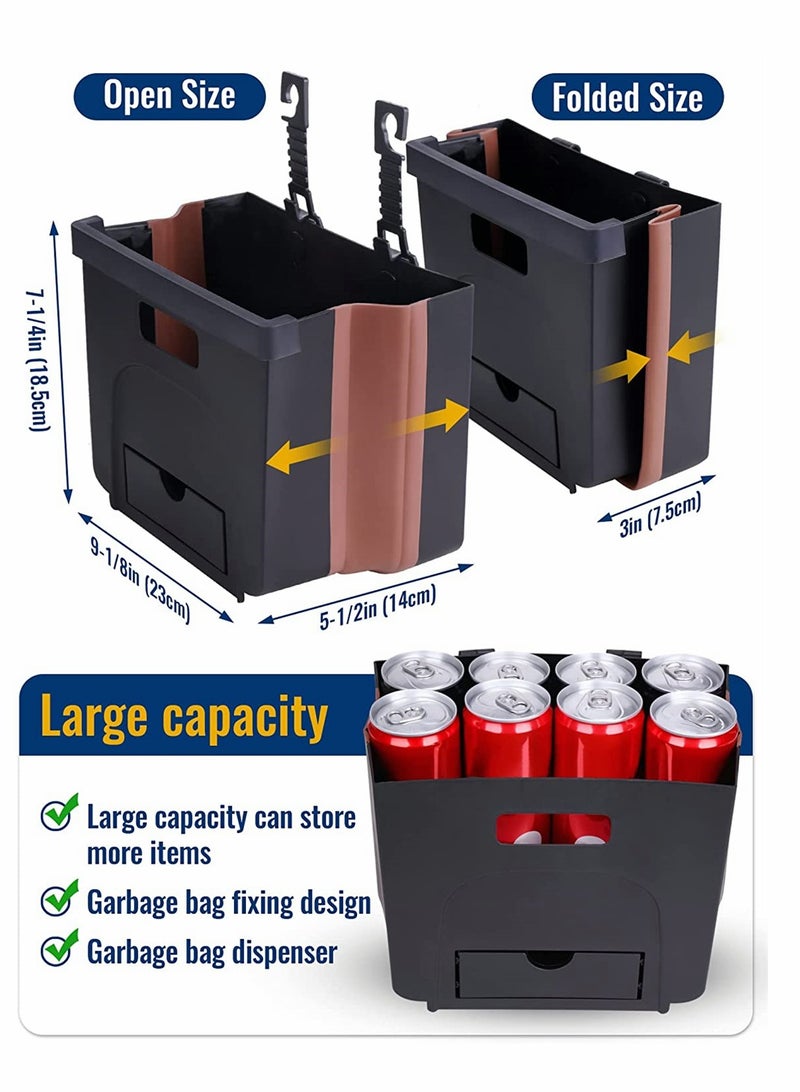 Excefore Car Garbage Can, Hanging Car Trash Can, Collapsible Portable Waterproof Mini Trash Bin Small Car Organizer Holder Small Car Storage Pockets with Clip for Front Back Seat Accessories - Image 2
