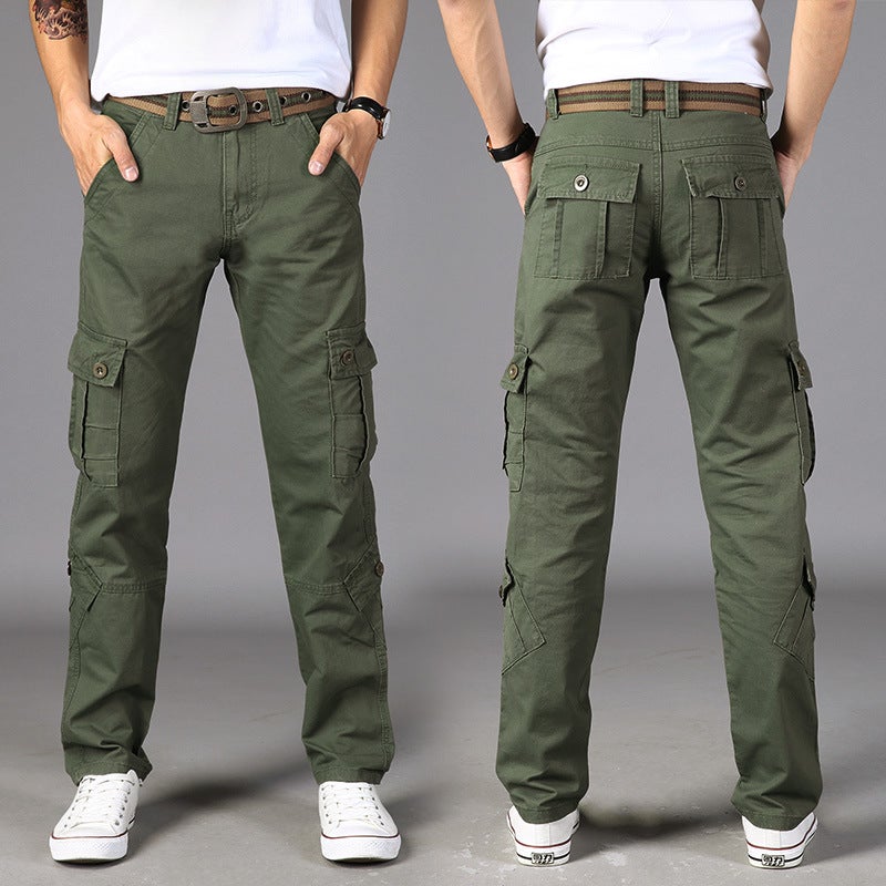 Pure Cotton Overalls Men's Loose Straight Multi-Bag Wear-Resistant Auto Repair Express Work Pants Special Forces Security  Pants