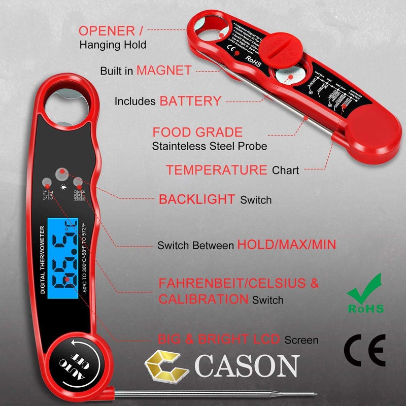 C DEVICE CASON (DEVICE OF C) Plastic -ABS Proffesional Waterproof Digital Lcd Cooking Food Thermometer/Kitchen Thermometer For Cooking Bbq/Barbeque Thermometer Temperature Test Pen (Red), ABS - Image 4