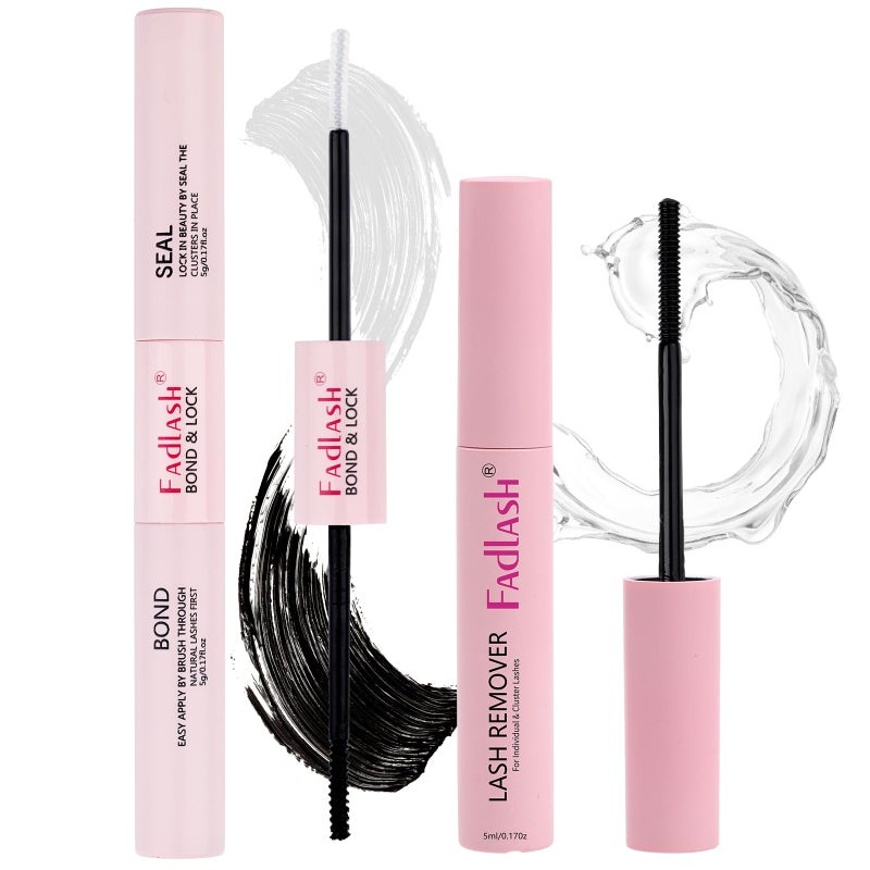 FADLASH Lash Bond and Seal Lash Extension Remover Kit for Cluster Lashes Soothing Oil 5ML Lash Glue Remover 48-72 Hours Cluster Lash Glue DIY Eyelash Extension Kit Self Application 2 Pcs at Home - Image 1