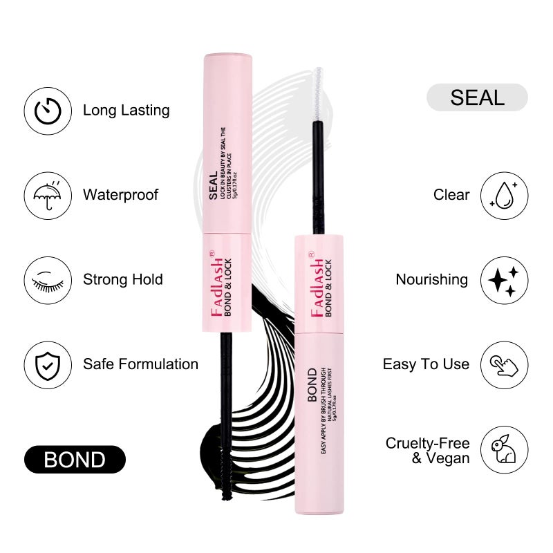 FADLASH Lash Bond and Seal Lash Extension Remover Kit for Cluster Lashes Soothing Oil 5ML Lash Glue Remover 48-72 Hours Cluster Lash Glue DIY Eyelash Extension Kit Self Application 2 Pcs at Home - Image 2