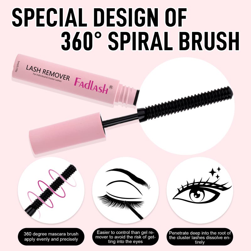 FADLASH Lash Bond and Seal Lash Extension Remover Kit for Cluster Lashes Soothing Oil 5ML Lash Glue Remover 48-72 Hours Cluster Lash Glue DIY Eyelash Extension Kit Self Application 2 Pcs at Home - Image 4