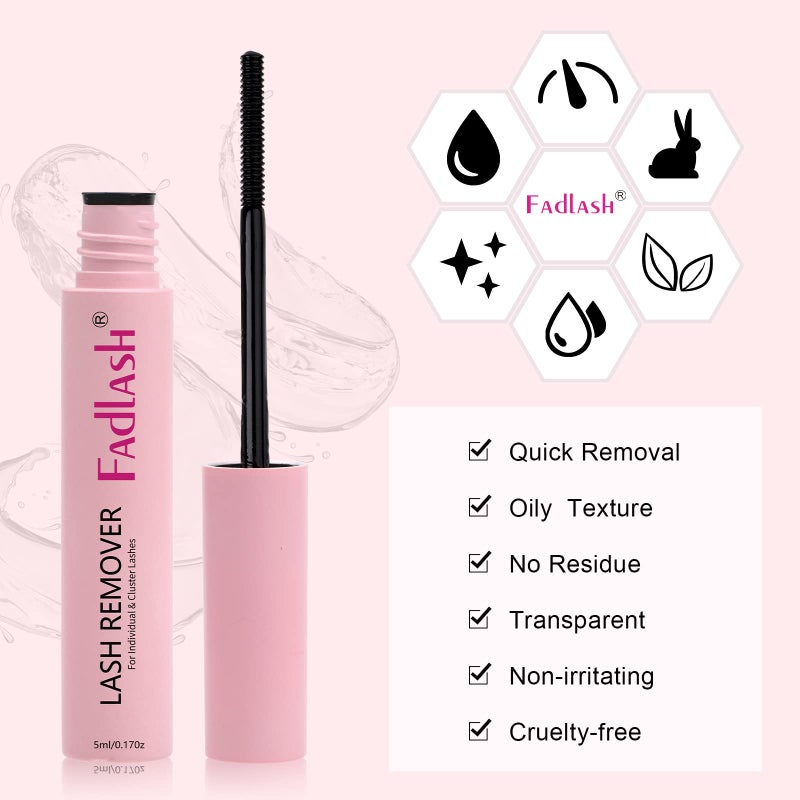 FADLASH Lash Bond and Seal Lash Extension Remover Kit for Cluster Lashes Soothing Oil 5ML Lash Glue Remover 48-72 Hours Cluster Lash Glue DIY Eyelash Extension Kit Self Application 2 Pcs at Home - Image 3