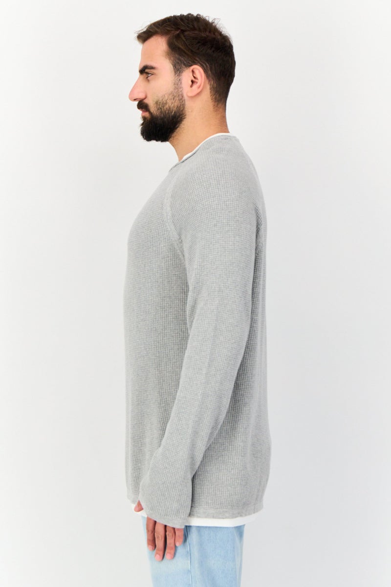 Celio Men Crew Neck Textured Sweaters, Grey - Image 2