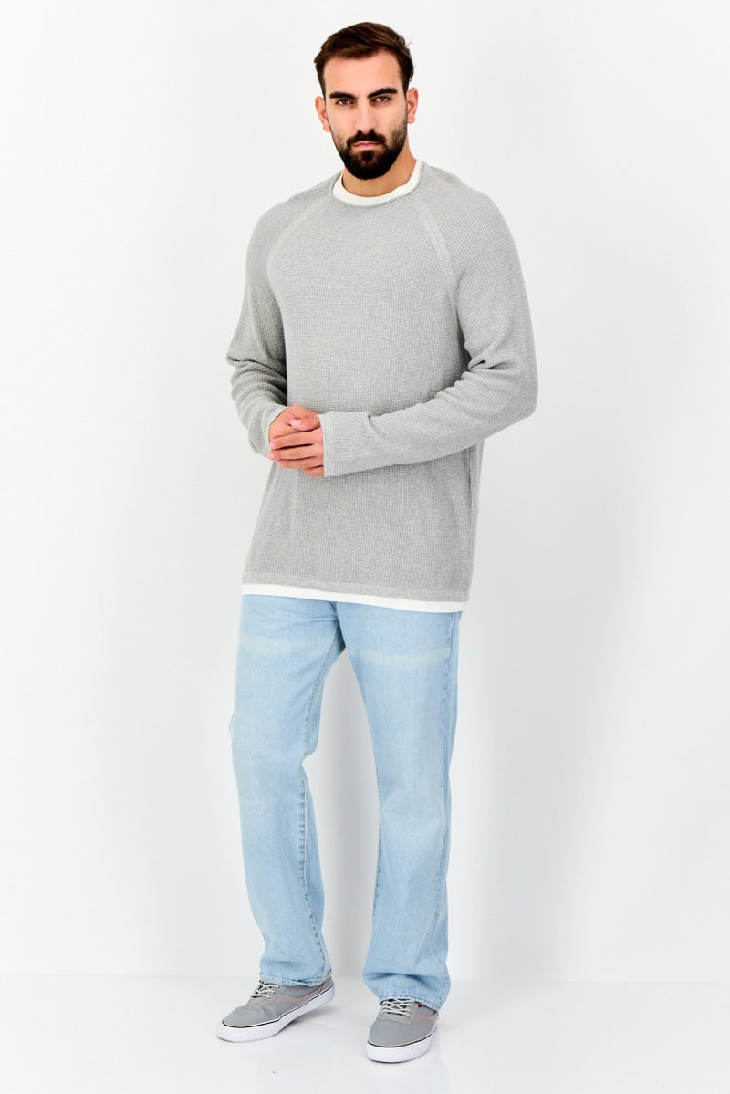 Celio Men Crew Neck Textured Sweaters, Grey - Image 4