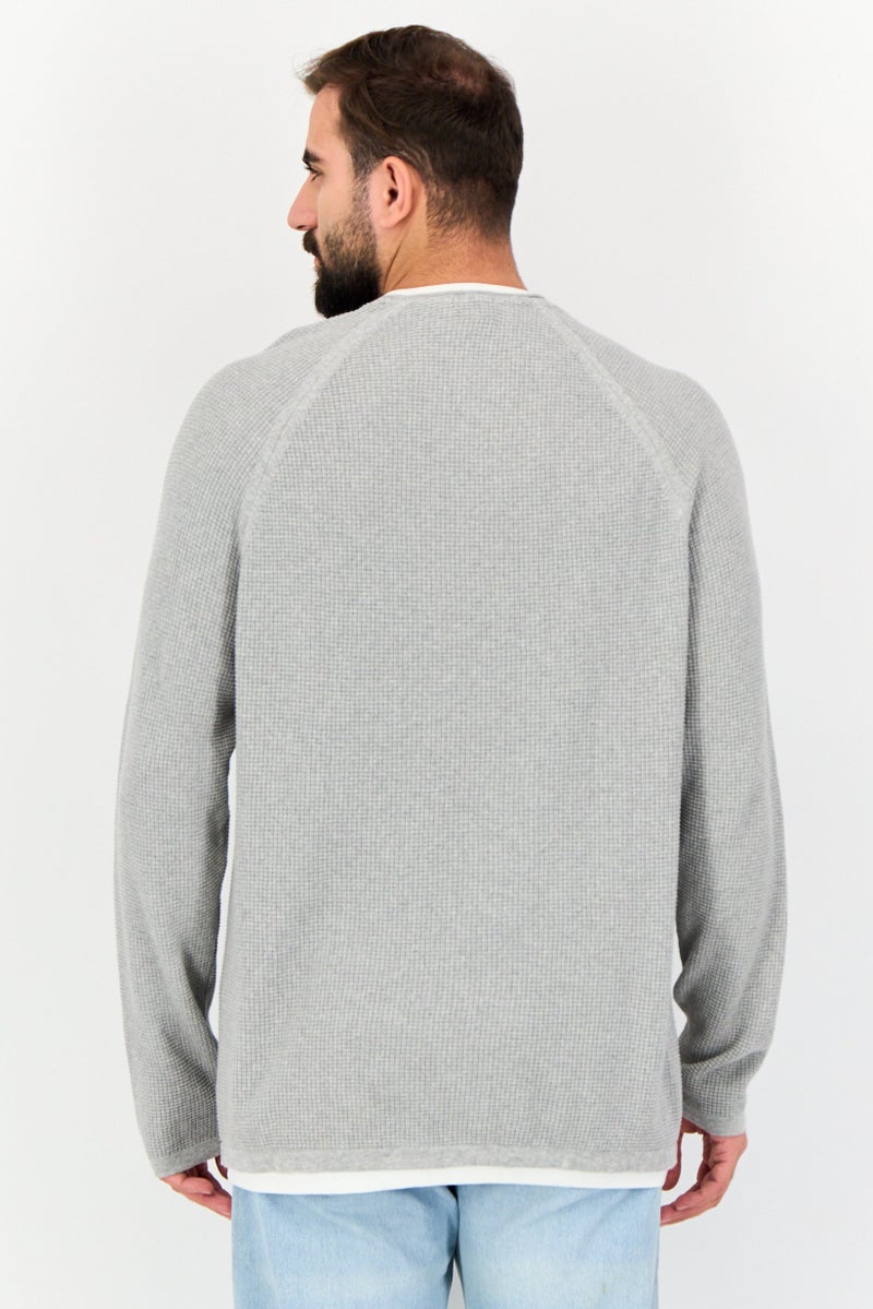 Celio Men Crew Neck Textured Sweaters, Grey - Image 3