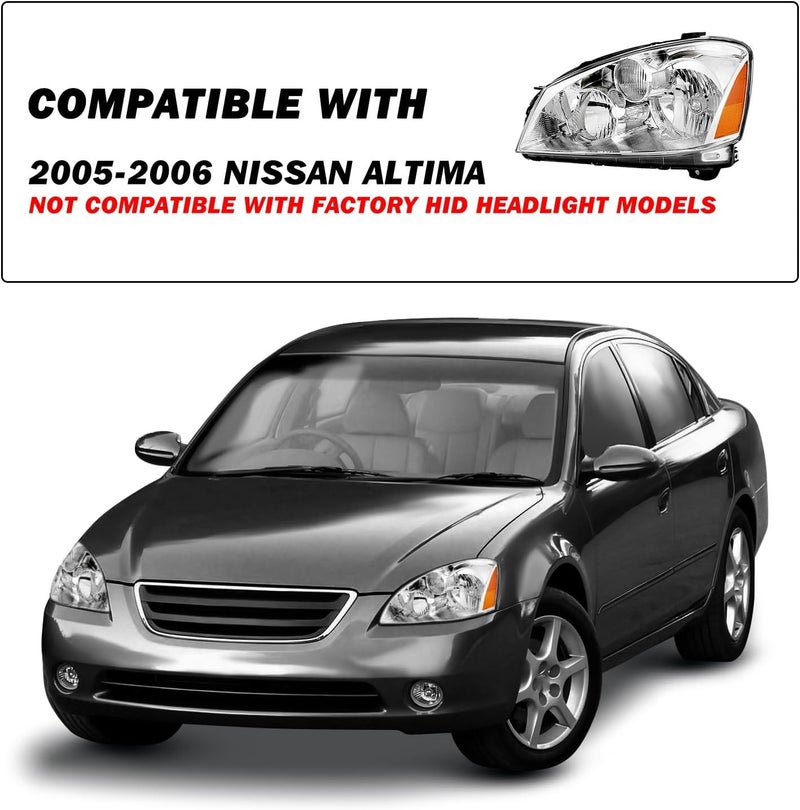 SOCKIR Headlight Assembly Pair for 2005-2006 Nissan Altima 4-Door Sedan Halogen Headlamp (Chrome) - Image 5