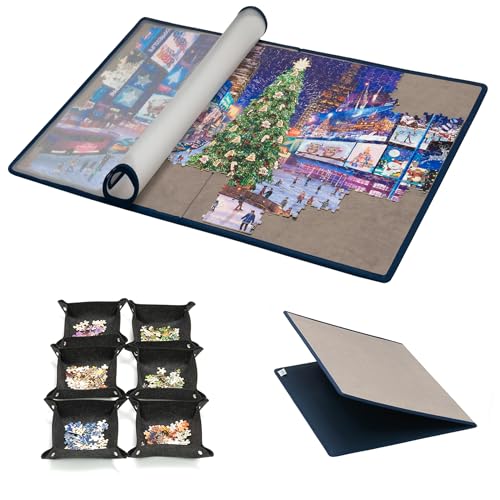 Tektalk Foldable Jigsaw Puzzle Board with 6 Sorting Trays NonSlip Surface Up to 1000 Pieces Gray - Image 1