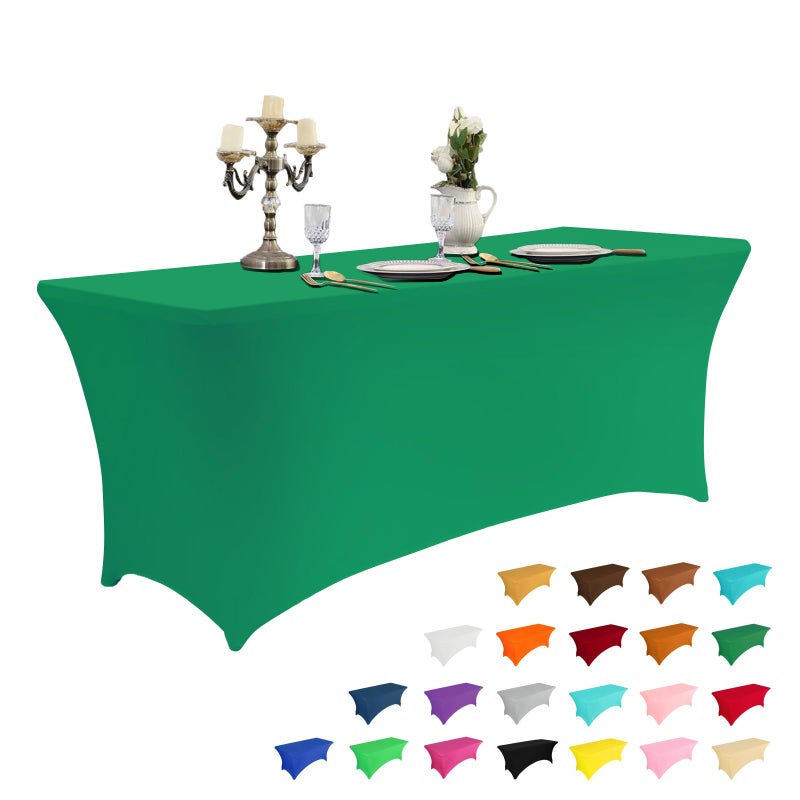 IVAPUPU 4FT Table Cloth for Rectangular Fitted Events Stretch Emerald Green Table Covers Washable Cover Spandex Tablecloth Protector for Party Wedding Cocktail Banquet Festival
