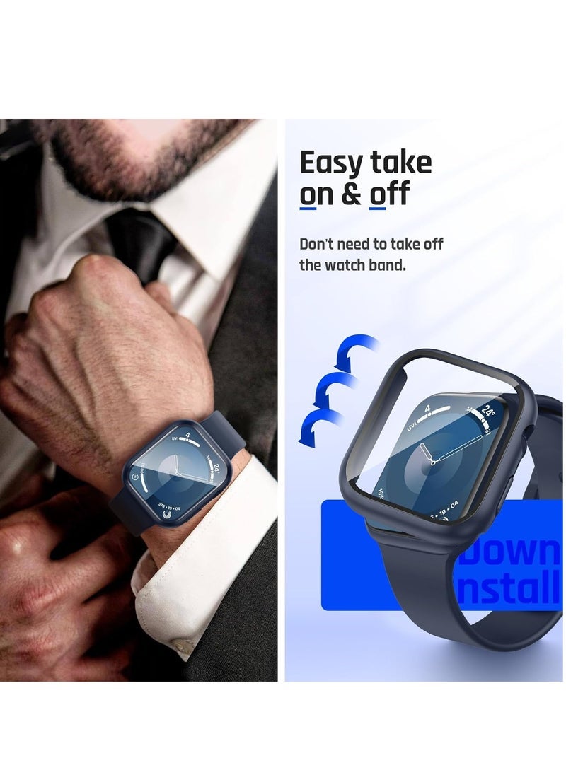 ELTRAZONE Waterproof Protective Case for Apple Watch 44mm SE 2nd Gen, Series 6, 5, 4 – Full Coverage Hard PC Bumper with Built-in Tempered Glass Screen Protector – Shockproof, Scratch-Resistant, Touchscreen-Friendly Face Cover in Blue – Men & Women  - Image 3