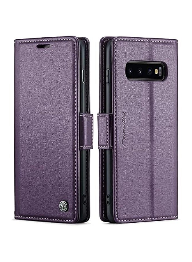 CaseMe Samsung Galaxy S10 Wallet Case - RFID Blocking Card Holder & Magnetic Stand Flip Cover Purple - Image 1