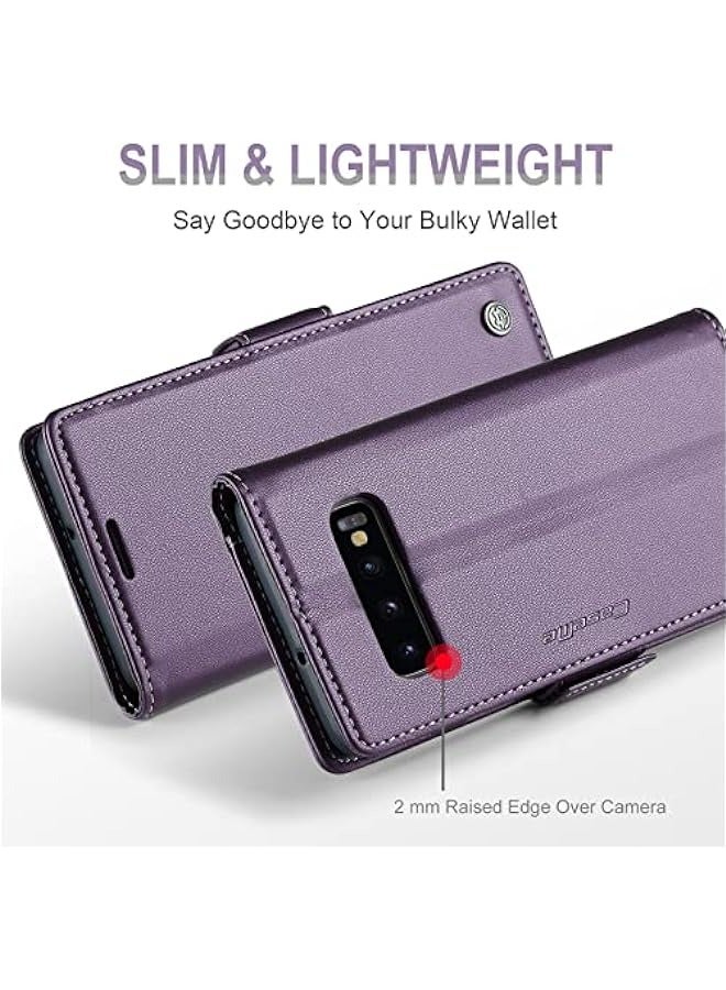 CaseMe Samsung Galaxy S10 Wallet Case - RFID Blocking Card Holder & Magnetic Stand Flip Cover Purple - Image 3