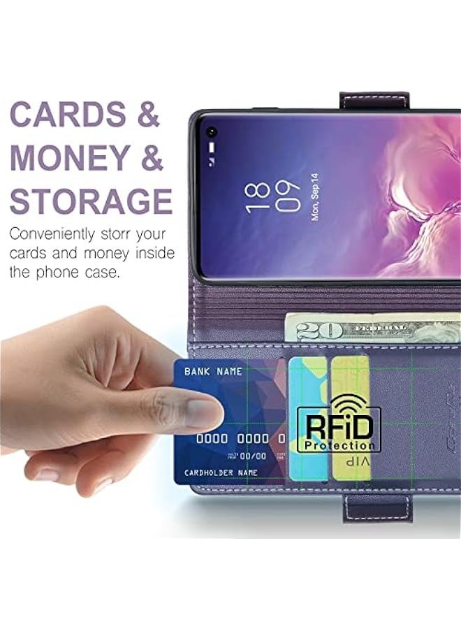 CaseMe Samsung Galaxy S10 Wallet Case - RFID Blocking Card Holder & Magnetic Stand Flip Cover Purple - Image 5