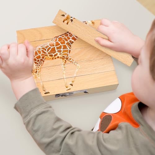 Joyreal Wooden Animal Chunky Puzzles for Toddlers Joyreal Montessori 4 in 1 Safari Animal Block Puzzle Toy Preschool Learning Educational Interactive Toys Gift for Toddlers 2 3 4 5 6 Years Old - Image 5