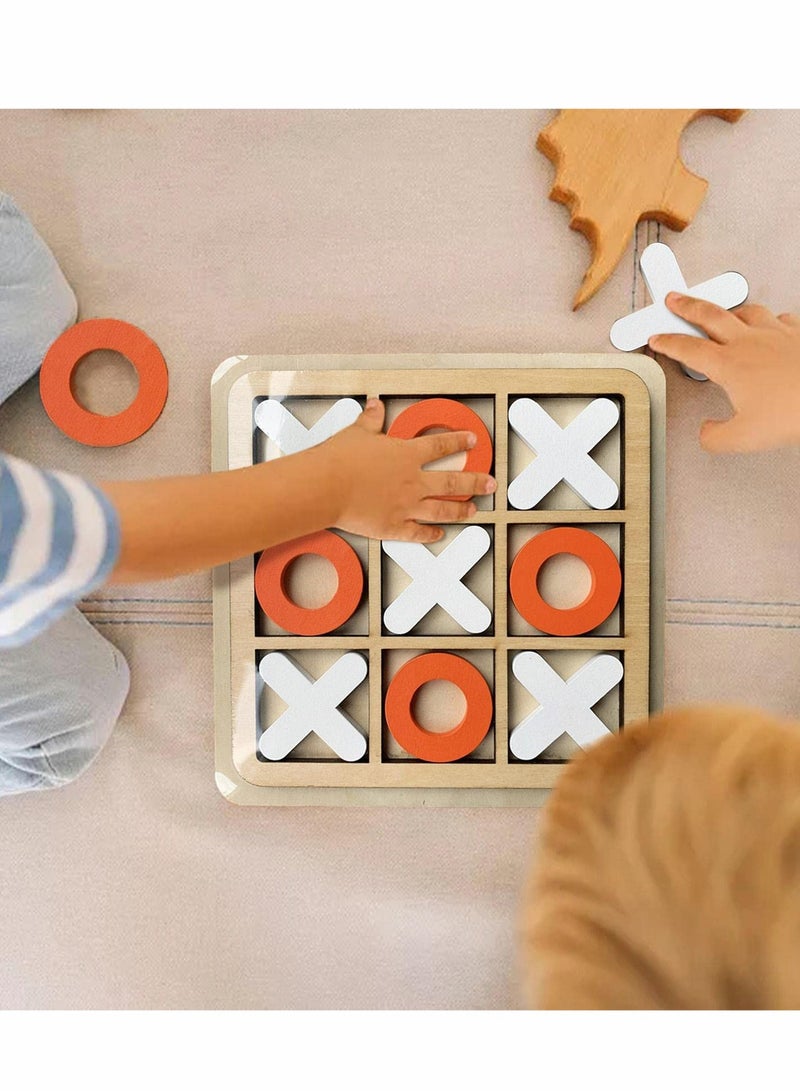 SYOSI Tic-Tac-Toe Game Toy, Classic Wooden Checkerboard Educational Family Game Toys Set, Portable Casual Tabletop Game for Adults and Kids, Party Classroom Games (White and Orange) - Image 2