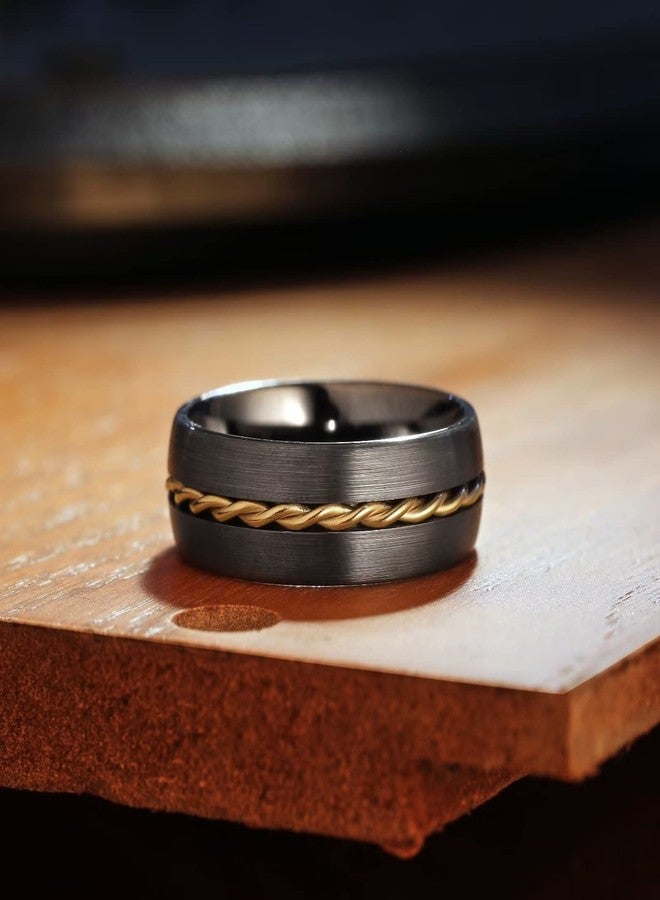 King Will خواتم كينغ ويل 8 مم من التنجستن بلون رمادي مسدس مع خط من الفولاذ الذهبي المصقول للرجال لحفلات الزفاف والوعود والخطوبة 10.5 - Image 2