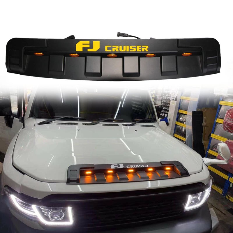 Generic CZQH Front Engine Hood Air Intake Grille fit for FJ Cruiser 2007-2014 with Lamps, White,Yellow (TO-026)  - Image 2