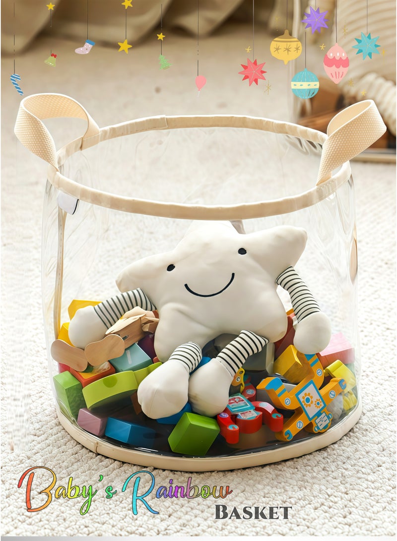 Clear Kids Toy Storage Basket with Handles,Baby Toy Storage Organizer,Storage Box,Storage Bin ,Large 19L PVC Basket for Daily Playroom Organization, kindergarten Sorting Rack, Odorless, Waterproof, Soft & Safe for Easy Cleaning (30 X 26cm) - Image 1