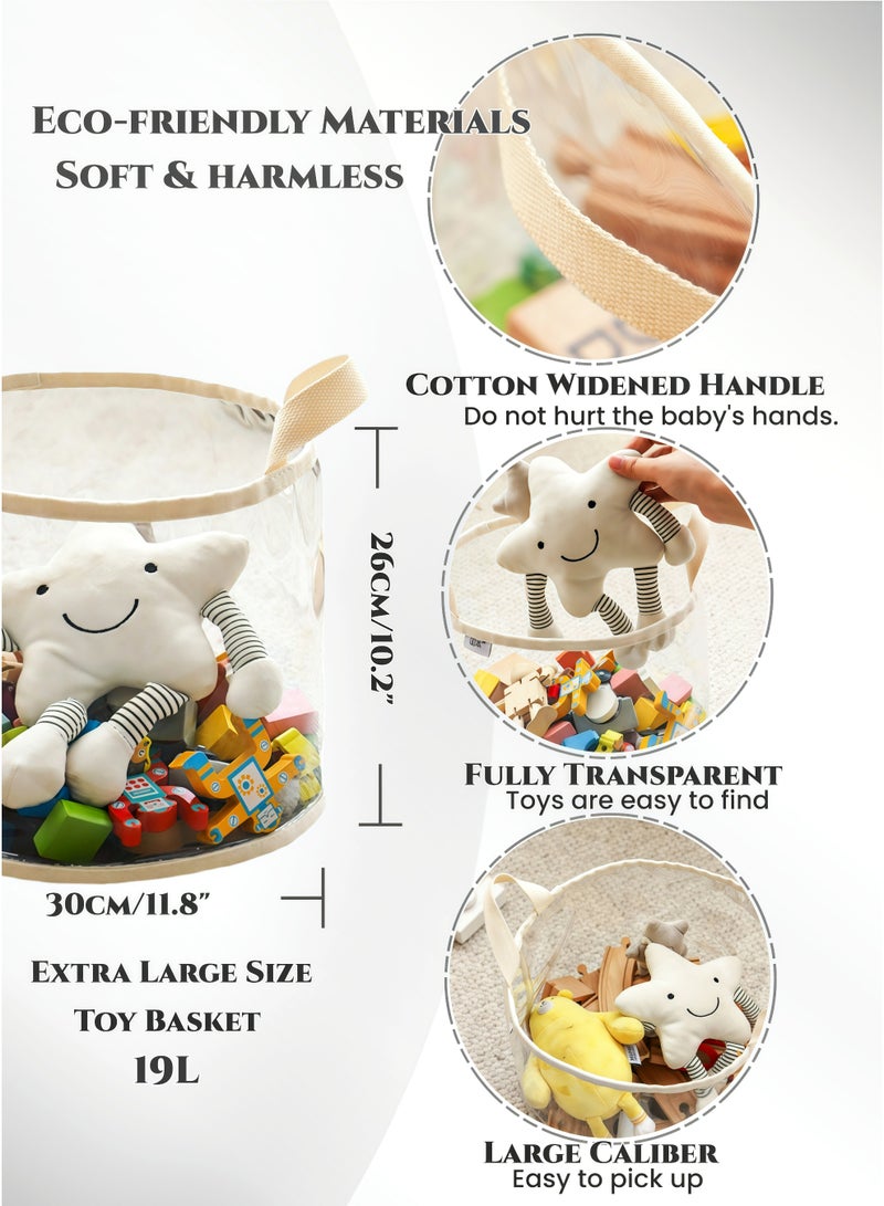 Clear Kids Toy Storage Basket with Handles,Baby Toy Storage Organizer,Storage Box,Storage Bin ,Large 19L PVC Basket for Daily Playroom Organization, kindergarten Sorting Rack, Odorless, Waterproof, Soft & Safe for Easy Cleaning (30 X 26cm) - Image 2