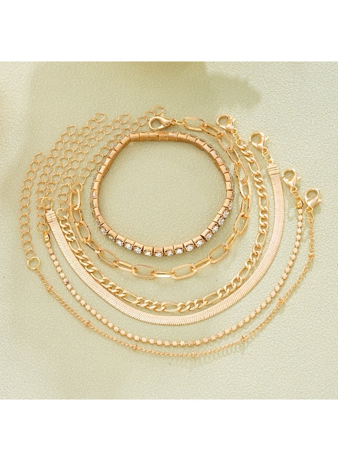 مجموعة 6 أساور ذهبية للنساء - سلاسل رقيقة قابلة للتركيب والضبط، أساور مطلية بمظهر متراصف للارتداء اليومي/الكاجوال/الحفلات - Image 4