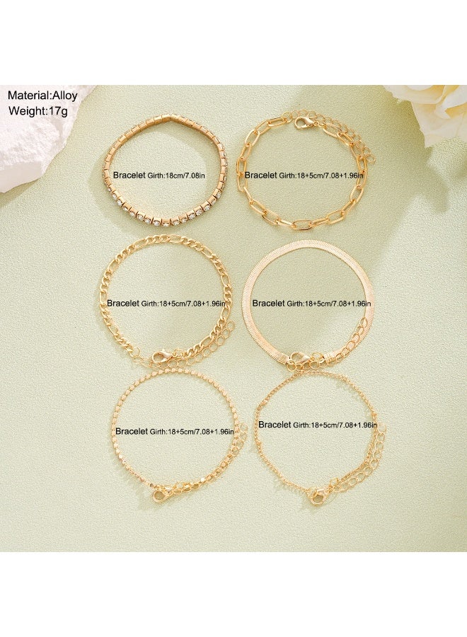 مجموعة 6 أساور ذهبية للنساء - سلاسل رقيقة قابلة للتركيب والضبط، أساور مطلية بمظهر متراصف للارتداء اليومي/الكاجوال/الحفلات - Image 2
